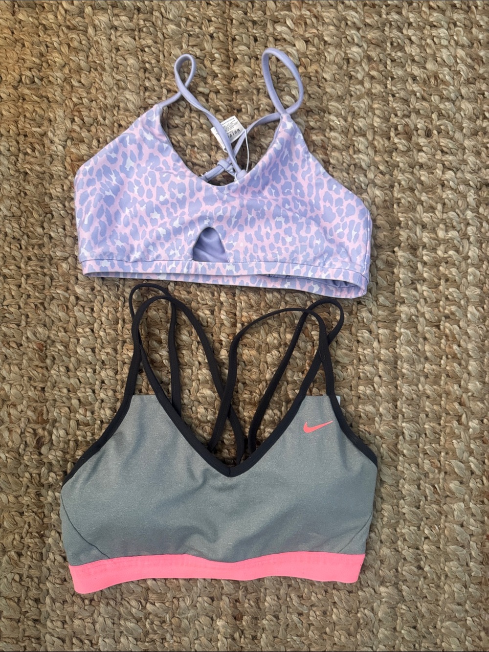 Nike wolven threads sports bra Gray pink Lavender Leopard Print Strappy bundle